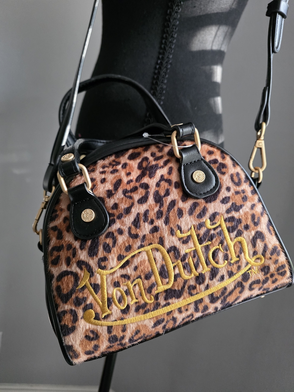 NWT Von Dutch Leopard Print Mini Bowling Crossbody Bag Y2K Retro